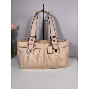 Coach Soho Pleated Tote Beige Pebbled Leather Shoulder Bag Pink Lining F13732